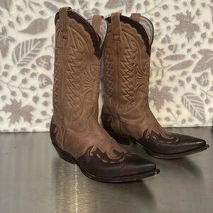Vtg El Caporal tan brown leather cut out western cowboy boots size 7.5 E